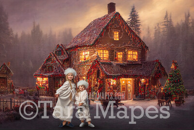 Gingerbread House Digital Backdrop - Christmas Digital Background - FREE SNOW OVERLAY included