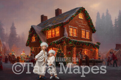 Gingerbread House Digital Backdrop - Christmas Digital Background - FREE SNOW OVERLAY included