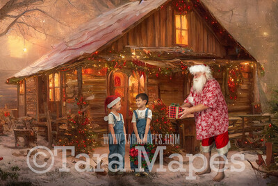 Beach Santa Digital Backdrop - Cajun Santa Christmas Shack -Summer Christmas Santa Digital Backdrop  - Christmas Digital Background