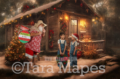 Beach Santa Digital Backdrop - Cajun Santa Christmas Shack -Summer Christmas Santa Digital Backdrop  - Christmas Digital Background