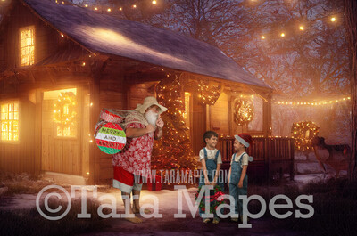 Beach Santa Digital Backdrop - Cajun Santa Christmas Shack -Summer Christmas Santa Digital Backdrop  - Christmas Digital Background