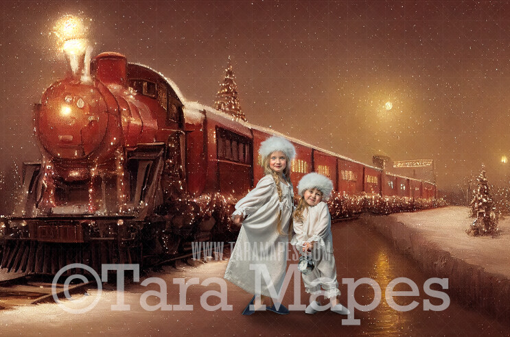 Christmas Train Digital Backdrop - Vintage Train Station- Holiday Express Train  Christmas Train Digital Background- FREE SNOW OVERLAY included
