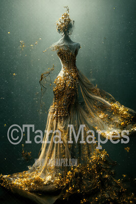 Gold Mermaid Gown Digital Backdrop - Ornate Gold Flowing Digital Gown - JPG File Digital Background