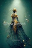 Gold Mermaid Gown Digital Backdrop - Ornate Gold Flowing Digital Gown - JPG File Digital Background