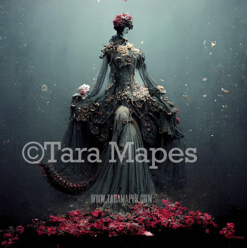 Octopus Mermaid Gown Digital Backdrop - Ornate Mermaid Octopus Digital Gown  with Tentacles Roses and Jellyfish - Gown JPG File Digital Background
