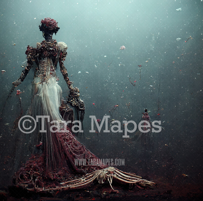 Octopus Mermaid Gown Digital Backdrop - Ornate Mermaid Octopus Digital Gown  with Tentacles Bones and Jellyfish - Gown JPG File Digital Background