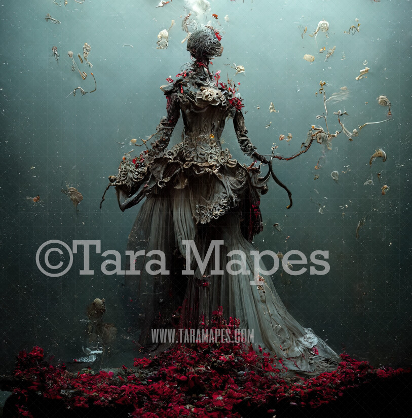 Octopus Mermaid Gown Digital Backdrop - Ornate Mermaid Octopus Digital Gown  with Tentacles and Jellyfish - Gown JPG File Digital Background