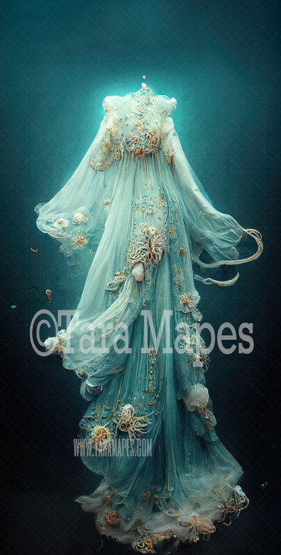 Aqua Mermaid Gown Digital Backdrop - Ornate Aqua Glowing Flowing Digital Gown - Gown JPG File Digital Background