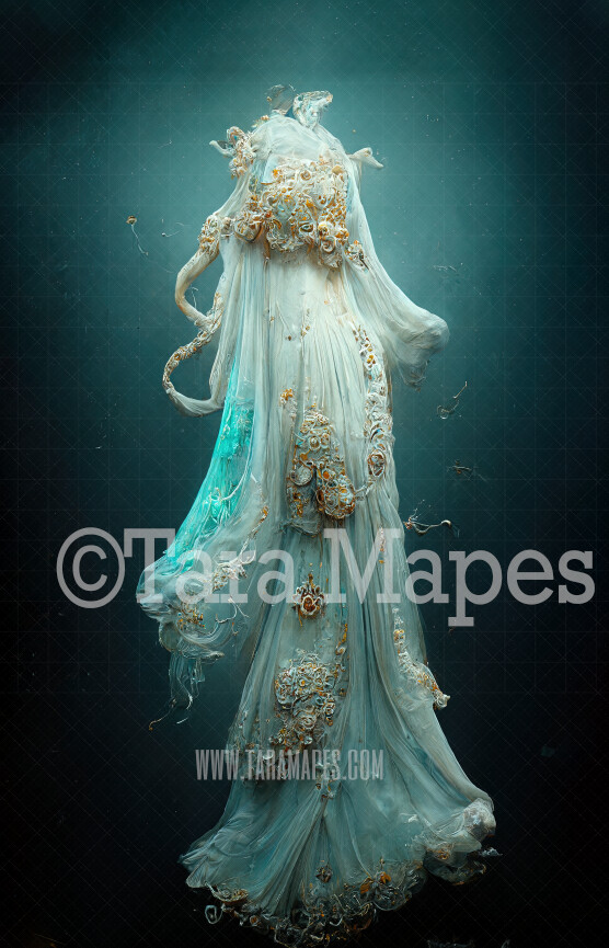White Ivory Mermaid Gown Digital Backdrop - Ornate Ivory White Glowing Flowing Digital Gown - Gown JPG File Digital Background