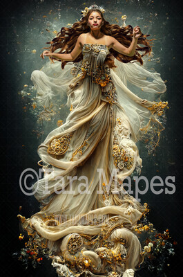 Ivory and Gold Mermaid Gown Digital Backdrop - Ornate Ivory White Flowing Digital Gown - Gown JPG File Digital Background