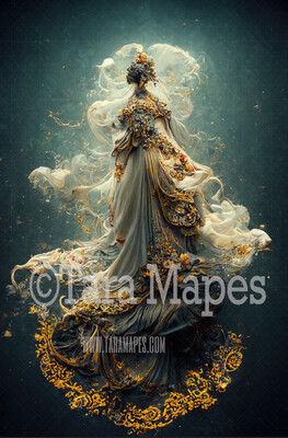 Ivory and Gold Mermaid Gown Digital Backdrop - Ornate Ivory White Flowing Digital Gown - Gown JPG File Digital Background