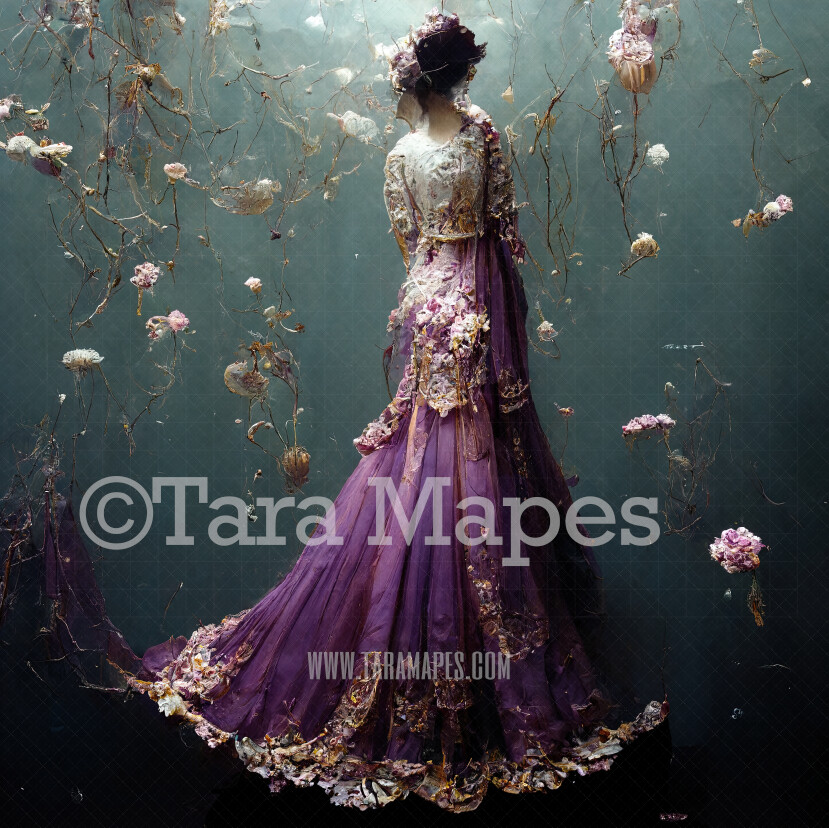 Violet Jellyfish Mermaid Gown Digital Backdrop - Ornate Mermaid Octopus Digital Gown -  JPG File Digital Background