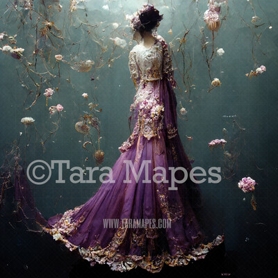 Violet Jellyfish Mermaid Gown Digital Backdrop - Ornate Mermaid Octopus Digital Gown -  JPG File Digital Background
