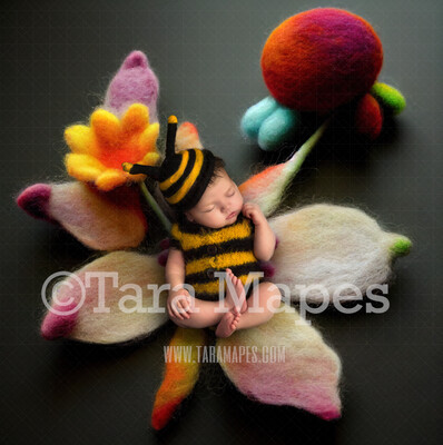 Needle Felted Flowers Newborn Digital Backdrop - Needle Felt Flowers Newborn Digital Background
