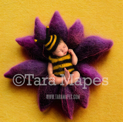 Needle Felted Purple Flower Newborn Digital Backdrop - Needle Felt Flower Newborn Digital Background