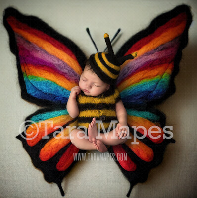 Needle Felted Butterfly Newborn Digital Backdrop - Needle Felt Butterfly Baby Newborn Digital Background