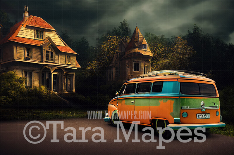 Haunted Mansion Digital Backdrop - Haunted House with Fog - Halloween Digital Background JPG File