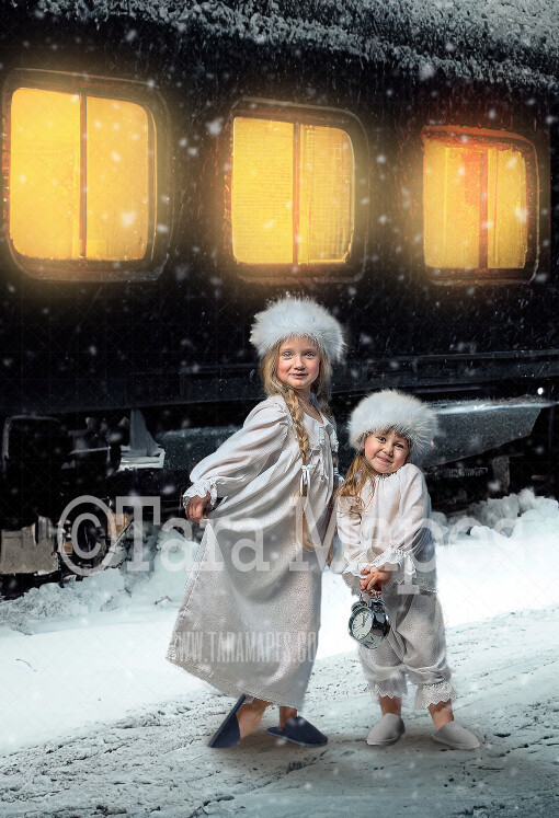 Christmas Train Digital Backdrop - Holiday Express - Christmas Train - Holiday Express Train  Christmas Train Digital Background- FREE SNOW OVERLAY included