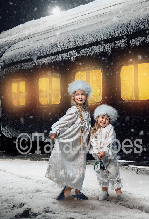 Christmas Train Digital Backdrop - Holiday Express - Christmas Train - Holiday Express Train  Christmas Train Digital Background- FREE SNOW OVERLAY included