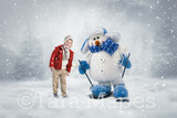 Snowman Digital Backdrop - Skiing Snowman wearing hat and scarf in Snow - Free Snow overlay - Christmas Holiday Digital Background Backdrop JPG