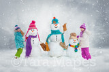 Snowman Family Digital Backdrop - Family of Snow People wearing hats and scarves in Snow - Free Snow overlay - Christmas Holiday Digital Background Backdrop JPG