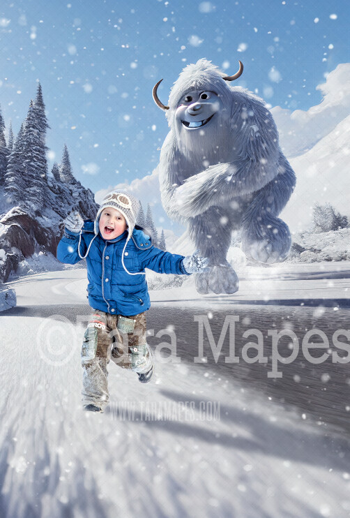 Yeti Digital Backdrop - Funny Cute Abominable Snowman Digital Background - FREE SNOW OVERLAY included