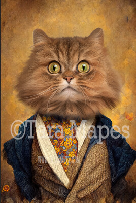 Pet Portrait PSD Template- Pet Painting Portrait Tweed Suit and Flowers  - Layered PSD Digital Background Backdrop