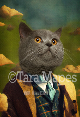 Pet Portrait PSD Template- Pet Painting Portrait Tweed Suit and Flowers  - Layered PSD Digital Background Backdrop