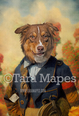 Pet Portrait PSD Template- Pet Painting Portrait Tweed Suit and Flowers  - Layered PSD Digital Background Backdrop