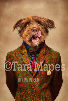 Pet Portrait PSD Template- Pet Painting Portrait Christmas Tweed Suit   - Layered PSD Digital Background Backdrop