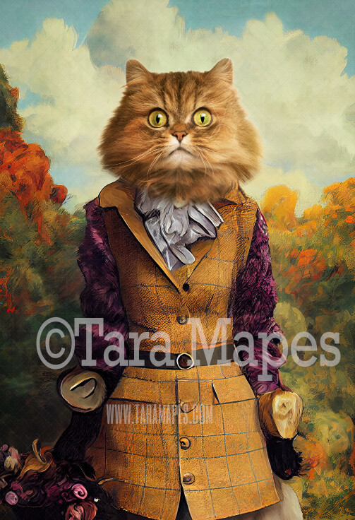 Pet Portrait PSD Template- Pet Painting Portrait Tweed Suit - Layered PSD Digital Background Backdrop