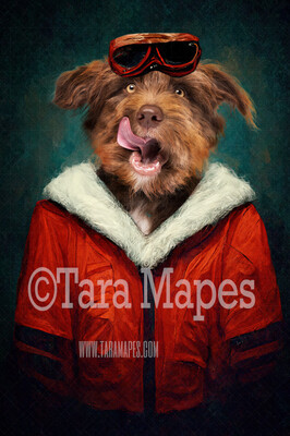 Pet Portrait Santa Ski Body PSD Template- Santa Pet Portrait - Layered PSD Digital Background Backdrop
