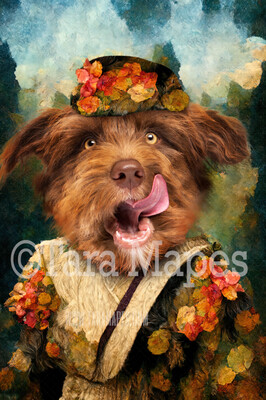 Pet Portrait PSD Template- Pet Painting Portrait Flower Suit Dress   - Layered PSD Digital Background Backdrop
