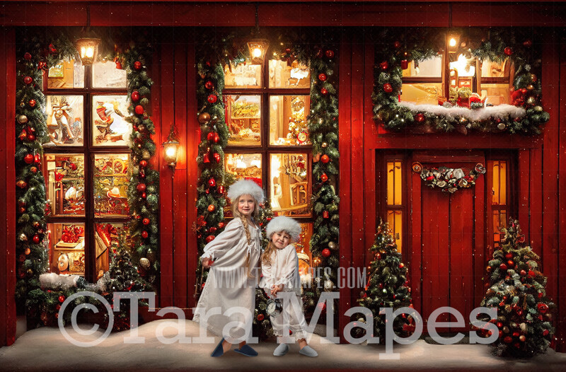 Red Christmas Shop Digital Backdrop - Vintage Toy Shop - Christmas Street Storefront - Christmas Town Shops Digital Background - FREE SNOW OVERLAY included Red Christmas Shop Digital Backdrop - Vintage Toy Shop - Christmas Street Storefront - Christmas Town Shops Digital Background - FREE SNOW OVERLAY included