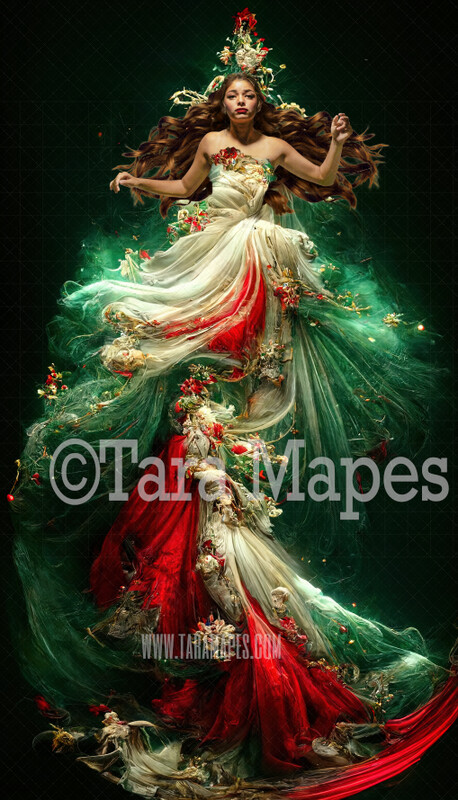 Christmas Gown Digital Backdrop - Ornate Flowing Digital Gown - Gown JPG File Digital Background