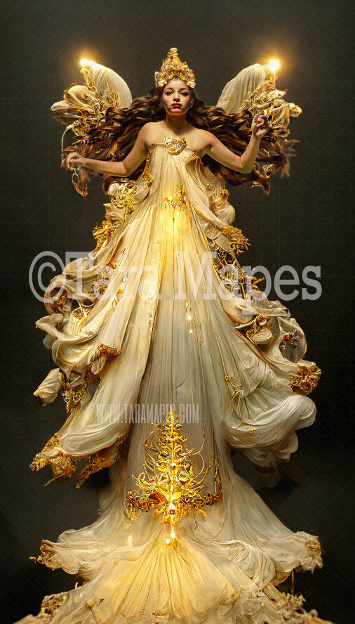 Christmas Angel Gown Digital Backdrop - Ornate Gold and Ivory Flowing Digital Gown - Angel Gown JPG File Digital Background