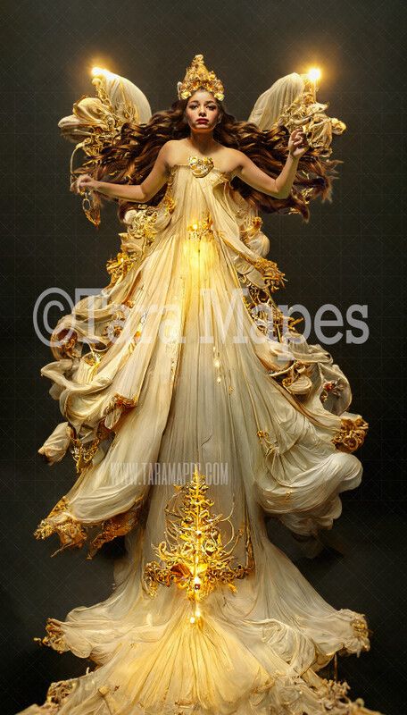 Christmas Angel Gown Digital Backdrop - Ornate Gold and Ivory Flowing Digital Gown - Angel Gown JPG File Digital Background