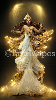 Christmas Angel Gown Digital Backdrop - Ornate Gold and Ivory Flowing Digital Gown - Angel Gown JPG File Digital Background