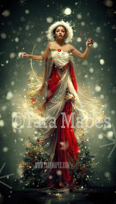 Santa Christmas Gown Digital Backdrop - Ornate Gold and Ivory Flowing Digital Gown - Santa Baby Digital Gown -  JPG File Digital Background