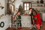 Santa Digital Backdrop - Santa in Rustic Farmhouse Kitchen - Whimsical Santa Scene  - Christmas Digital Background