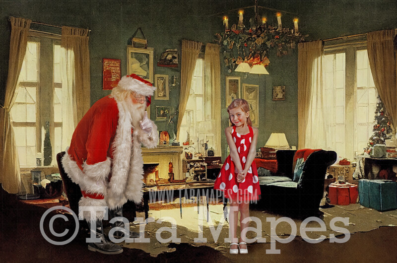 Vintage Santa Digital Background - Vintage Christmas Living Room - Vintage style 1940s Christmas Home JPG digital background