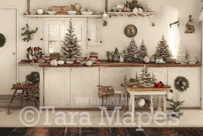 Christmas Kitchen Digital Backdrop - Rustic Farmhouse Kitchen - Whimsical Holiday Scene  - Christmas Digital Background