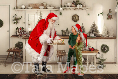 Santa Digital Backdrop - Santa in Rustic Farmhouse Kitchen - Whimsical Santa Scene  - Christmas Digital Background