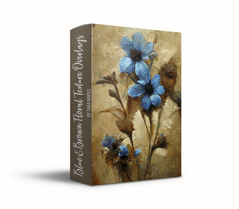 Blue & Brown Floral Texture Overlays - Brown and Blue Flower Fine Art Textures - Floral Fine Art Texture Overlays - 12 Digital Floral Textures - Photoshop Overlays by Tara Mapes