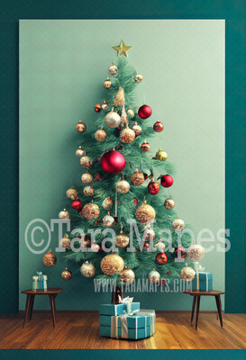 Beach Christmas Digital Backdrop - Summer Christmas Scene - Summer Beach Christmas Tree with Beach Theme - Christmas Digital Background