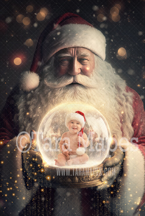 Santa Holding Snow Globe - LAYERED PSD! Snowglobe Santa - Snow Globe Santa Holiday Christmas Digital Background / Backdrop