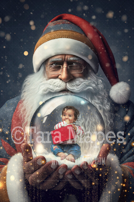 Indian Santa Holding Snow Globe - LAYERED PSD! Snowglobe Santa - Snow Globe Santa Holiday Christmas Digital Background / Backdrop