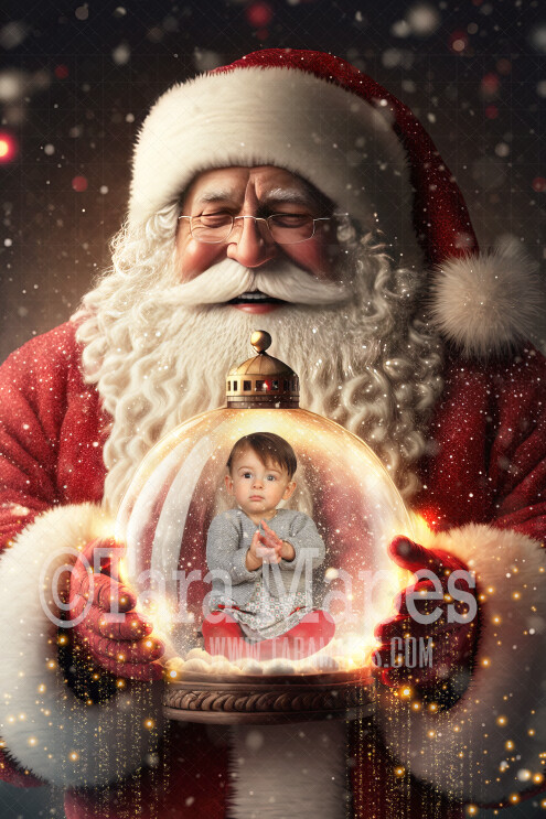 Hispanic Santa Holding Snow Globe - LAYERED PSD! Snowglobe Santa - Snow Globe Santa Holiday Christmas Digital Background / Backdrop