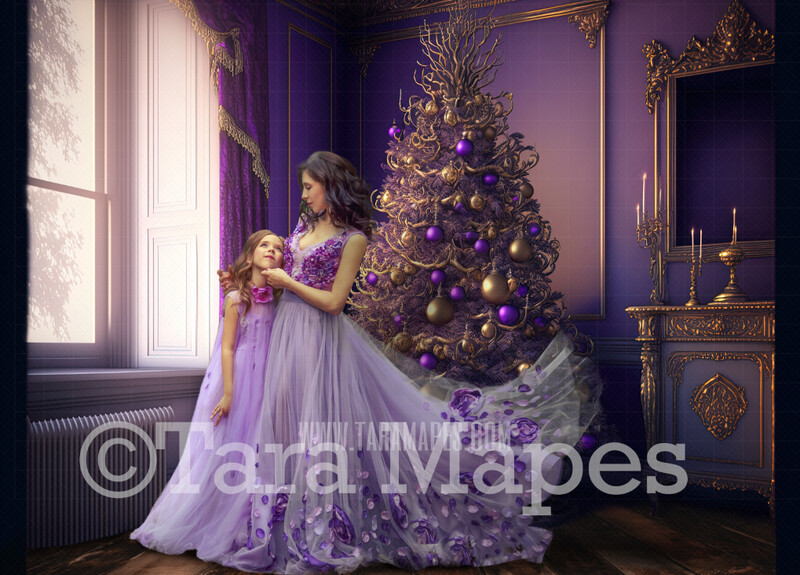 Sugar Plum Christmas Tree Digital Backdrop - Purple and Gold Christmas Digital Background - Pastel Purple Christmas Digital Background