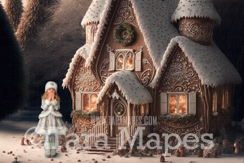 Gingerbread House Digital Backdrop - House Made of Gingerbread Christmas Digital Background